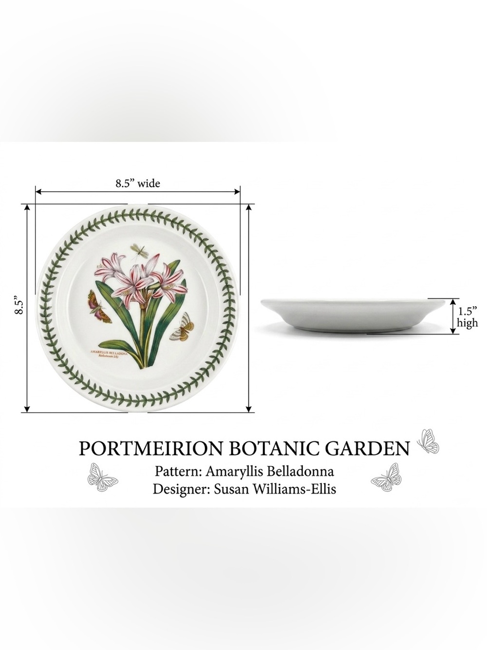 Portmeirion Botanic Garden Amaryllis Belladonna Plate - White, Green, Pink